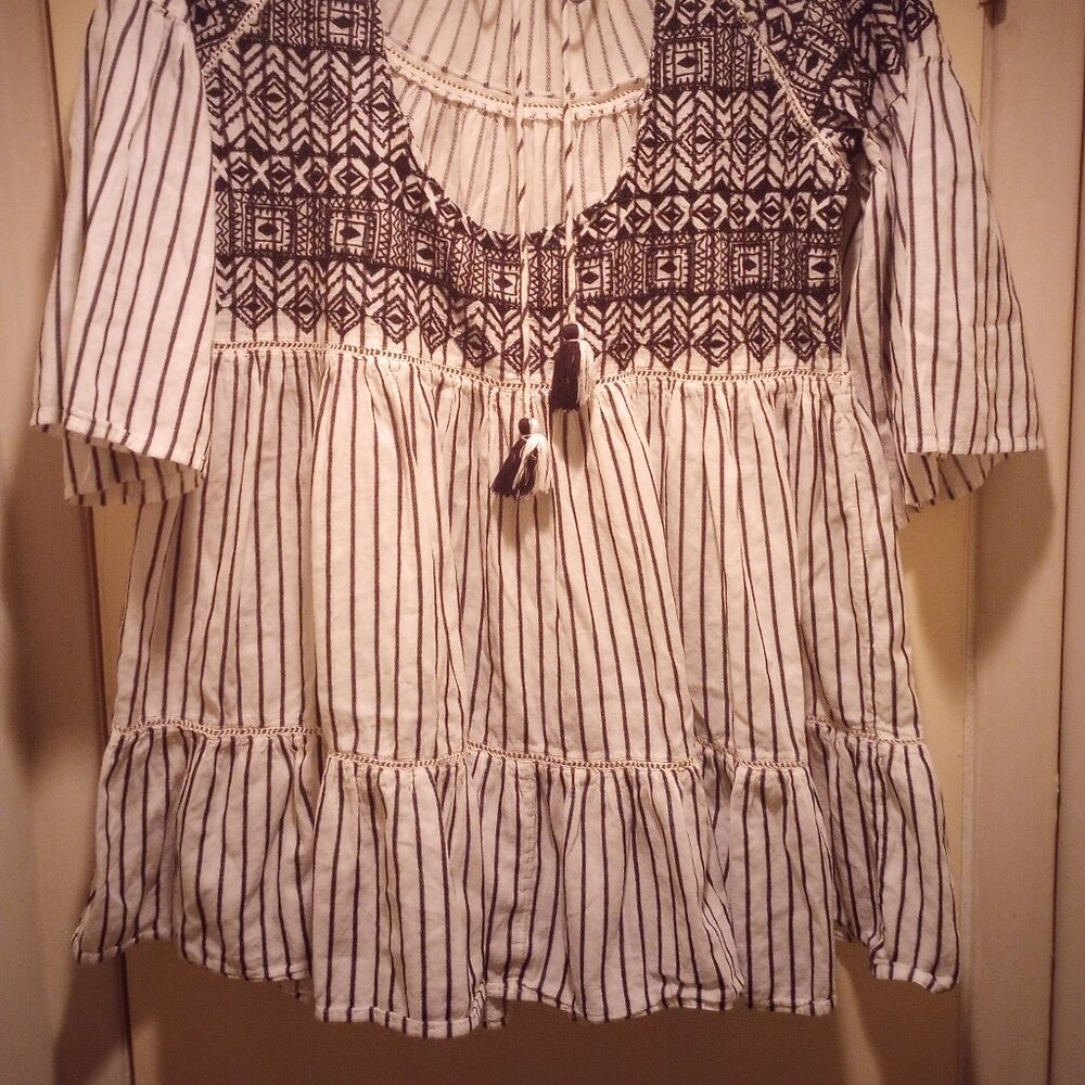 Free people Lola embroidered mini dress striped tier open back blk & wte M - Picture 6 of 11